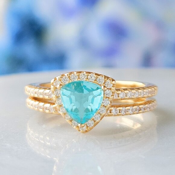 Gold and Aquamarine gem ring, 925 Sterling Silver, 10k gold Charmed Aroma - Picture 2 of 4